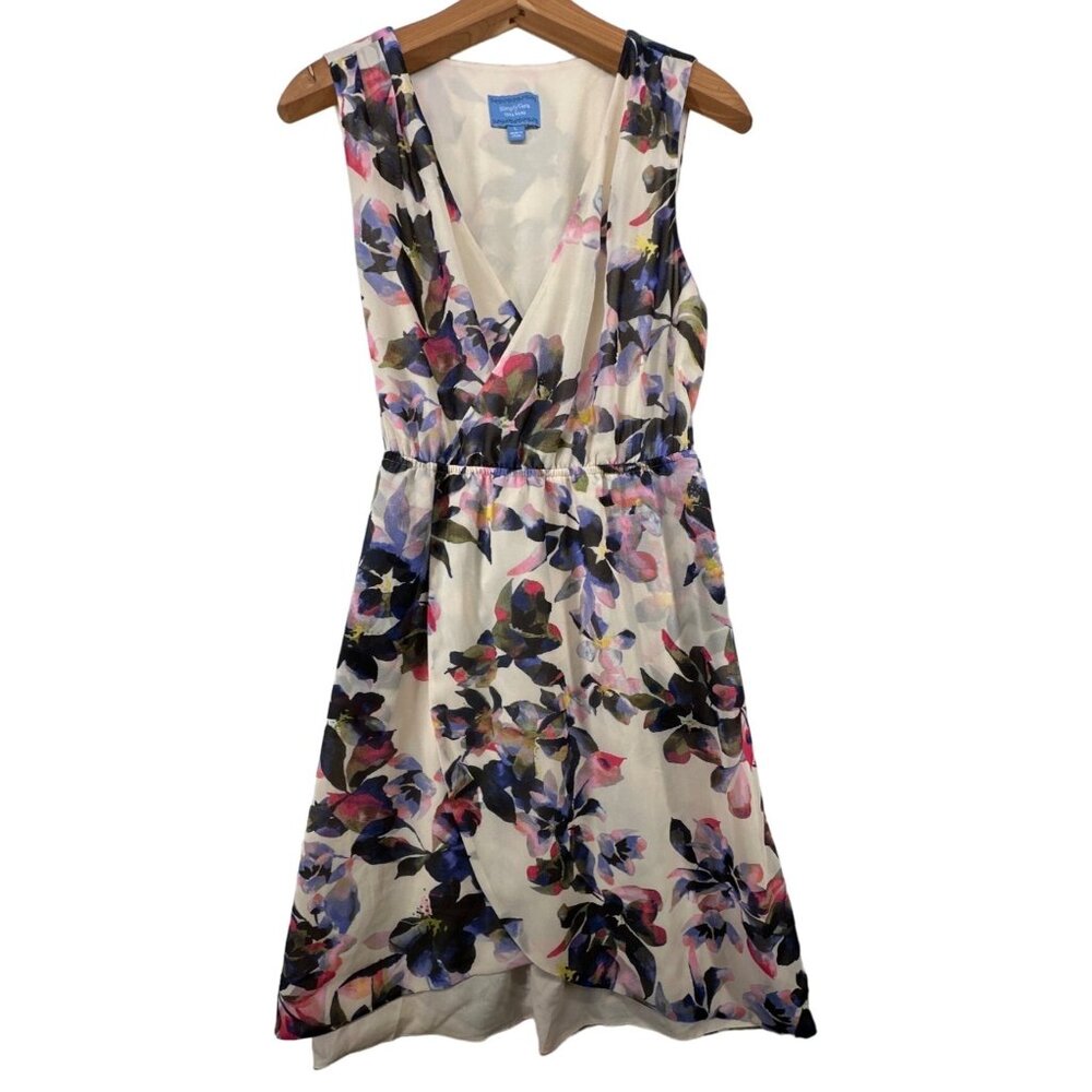 Simply Vera Vera Wang Dress Sz L Ivory Floral Cottage Fairy Tulip-Hem Mock-Wrap